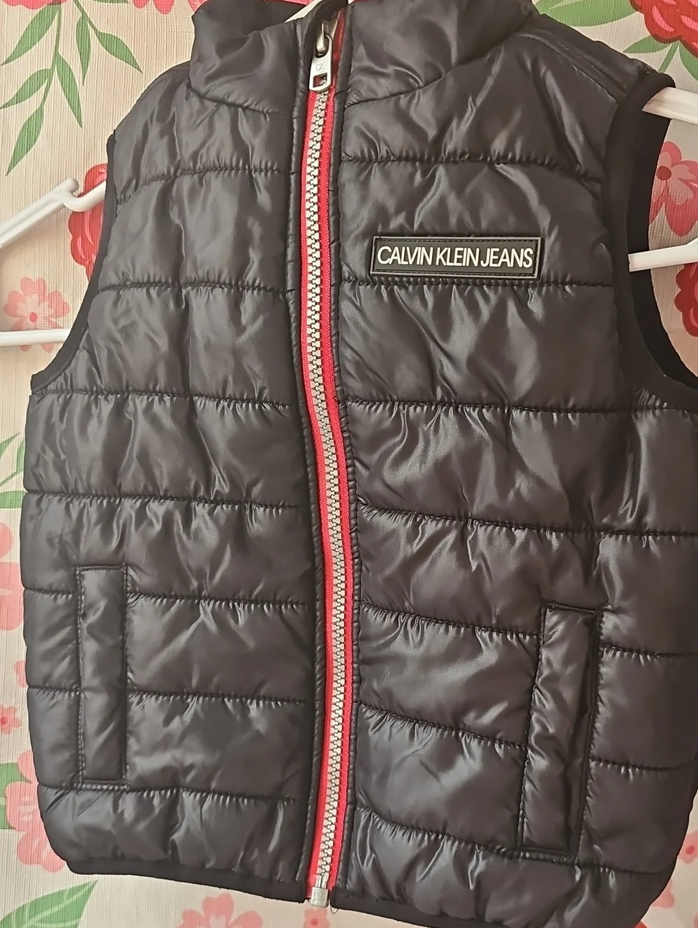 Calvin Klein Jeans Black Quilted Vest with Red-Trim Zipper